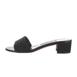 Manolo Blahnik Black Studded Block Heel Slide Mule Sandals